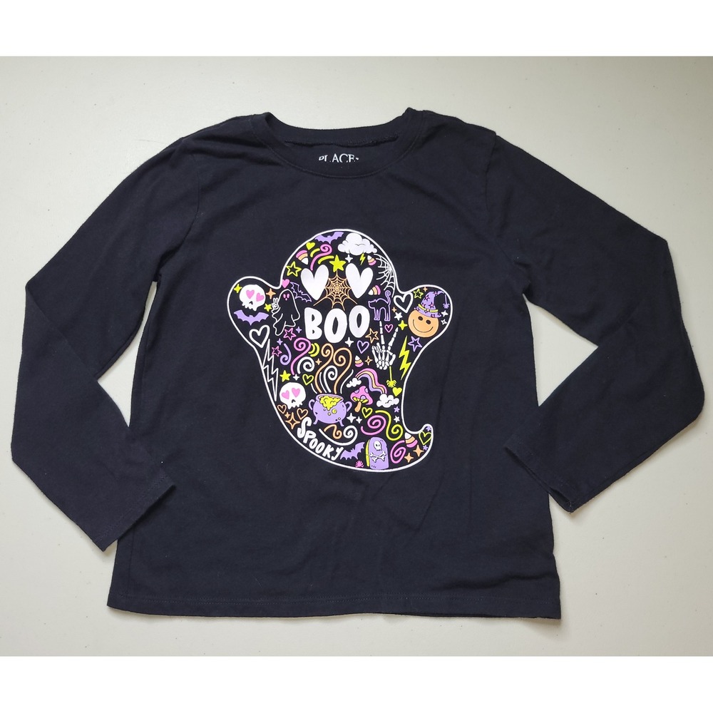 The Childrens Place Black Glow in the Dark Boo‎ Ghost Halloween Shirt